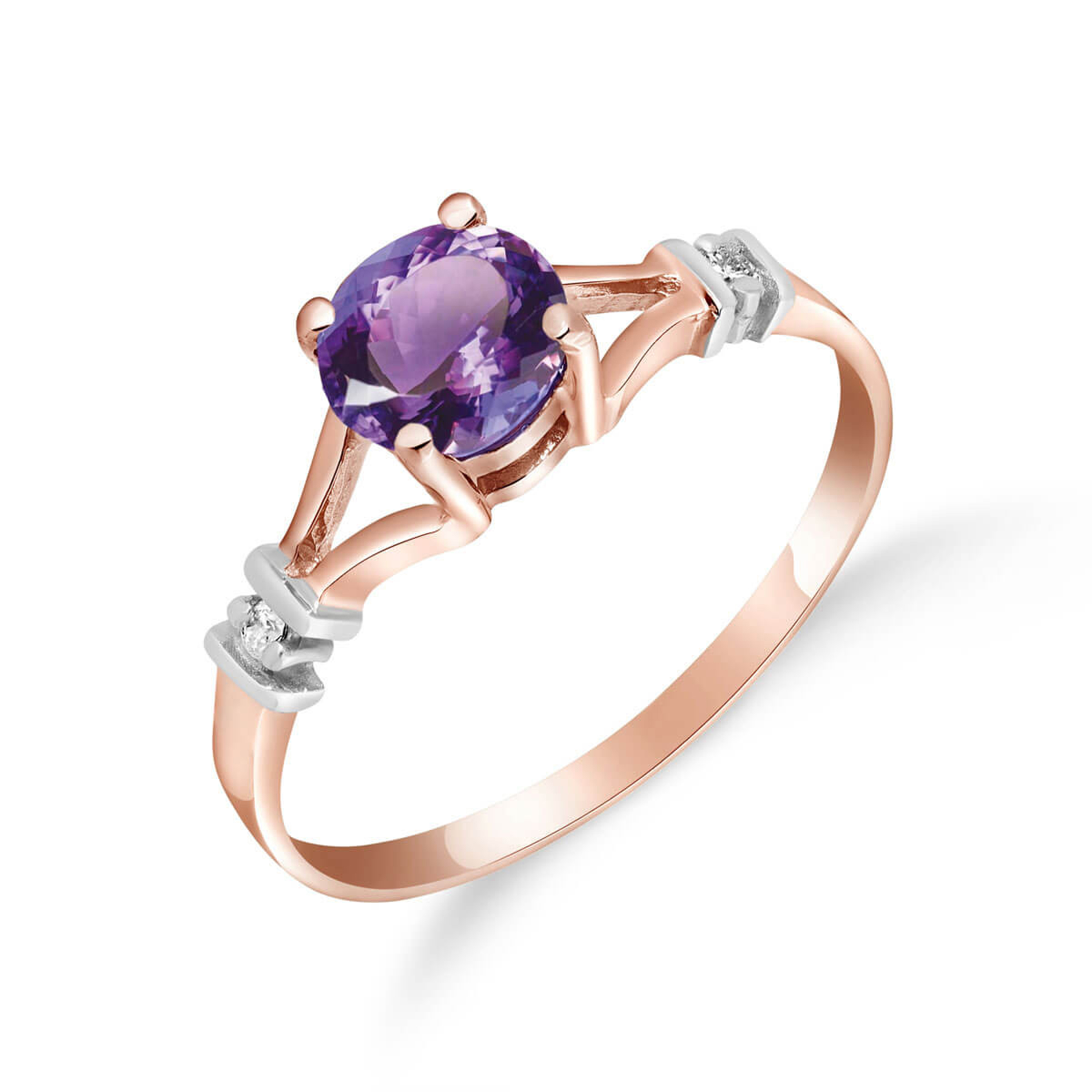 14k Solid Gold Ring With Natural Diamonds Amethyst Rose Gold 1318$